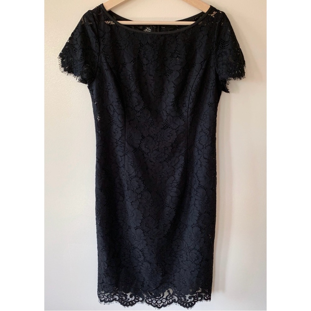 Ann Taylor • 6 • Boatneck Short Sleeve Black Lace Dress Camisole Slip Lining